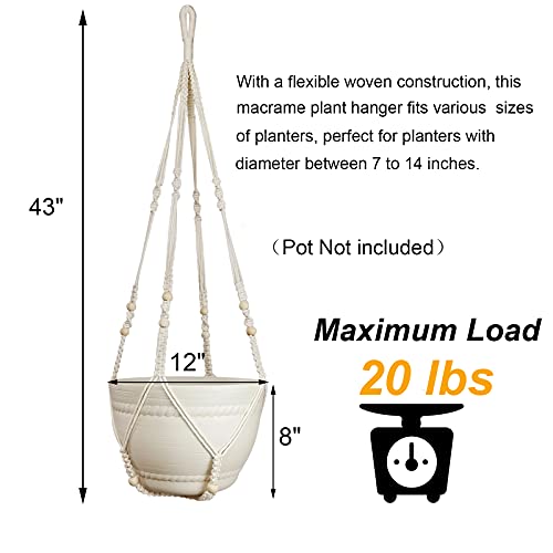 Bouqlife 43 Inches Macrame Plant Hanger Large for 12 inch Pot Extra Long No Tassel Cotton Rope Hanging Plant Holder with Ceiling Hook Bohemian Home Decor