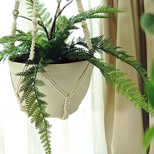 Bouqlife 43 Inches Macrame Plant Hanger Large for 12 inch Pot Extra Long No Tassel Cotton Rope Hanging Plant Holder with Ceiling Hook Bohemian Home Decor