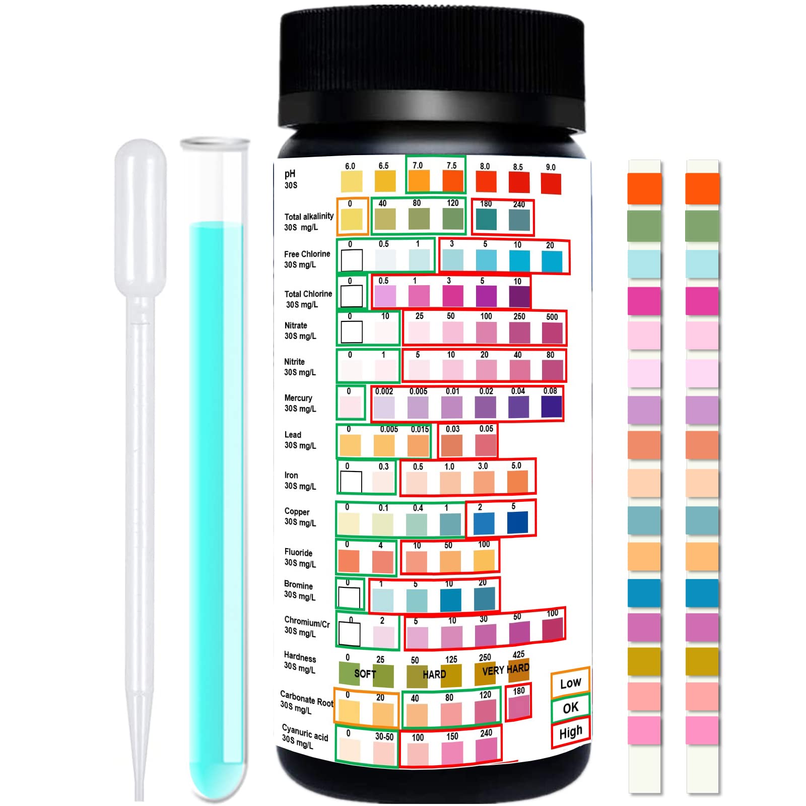 16 in 1 Drinking Water Test Kit - Hofun Professional Hardness Testing Kits, Tap and Well Water Test Strips with Hardness, PH, Mercury, Lead, Iron, Copper, Chlorine, Chromium/Cr, Cyanuric Acid