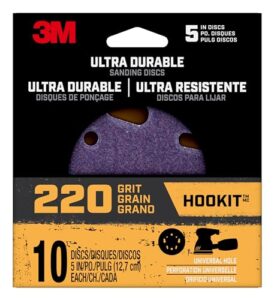 3m ultra durable 5 inch power sanding discs, universal hole, 220 grit, 10/pack