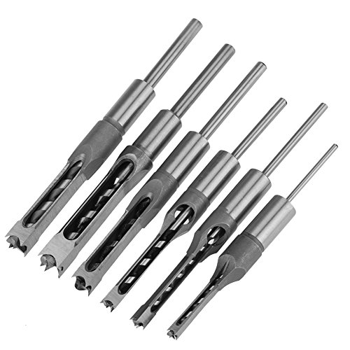 6Pcs Hole Drill Bit, Square Hole Drill Bit Woodworking Hole Saw Mortising Chisel Drill Bit Tool 1/4-Inch, 3/4inch, 3/8-Inch, 5/8-Inch, 5/16-Inch, 9/16-Inch Hole Saw Drill Bit Auger Rotation Wood Tool