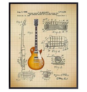 guitar patent print - iconic electric guitar of famous musicians - music gift for rock n roll fan, musicians, guitar player - cool wall art, home decor artwork poster picture - 8x10 unframed