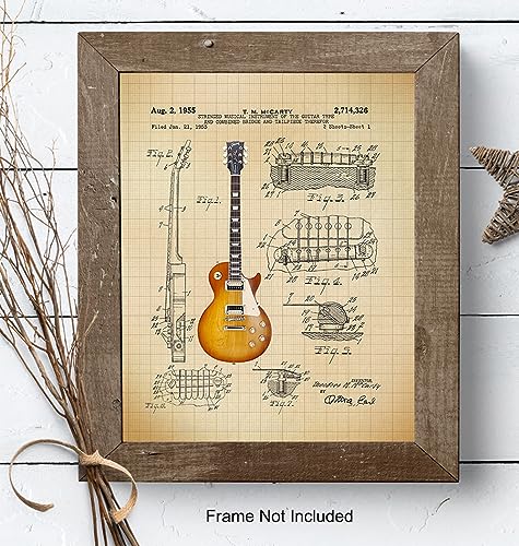 Guitar Patent Print - Iconic Electric Guitar of Famous Musicians - Music Gift for Rock n Roll Fan, Musicians, Guitar Player - Cool Wall Art, Home Decor Artwork Poster Picture - 8x10 Unframed