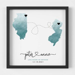 Long Distance Love Personalized Map Gift FRAMED Print Wedding Keepsake Wedding Gift Engagement Gift for Couple