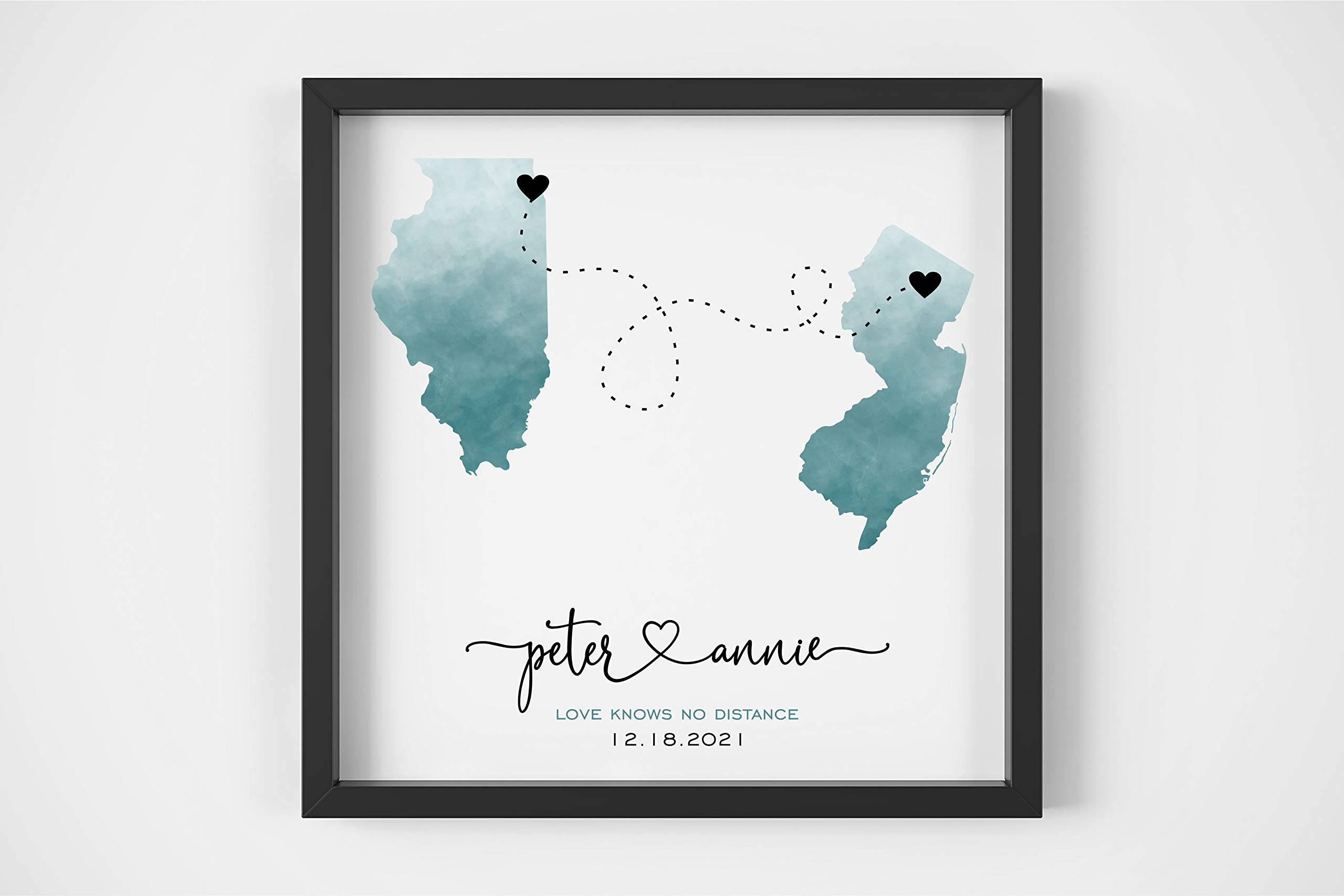 Long Distance Love Personalized Map Gift FRAMED Print Wedding Keepsake Wedding Gift Engagement Gift for Couple