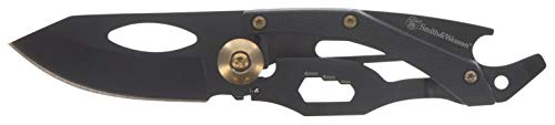 Smith & Wesson Multi-Tool 5.5in Stainless Steel Folding Knife with 2in Drop Point Blade and S.S. Handle for Outdoor, Tactical, Survival and EDC,Black/Gold