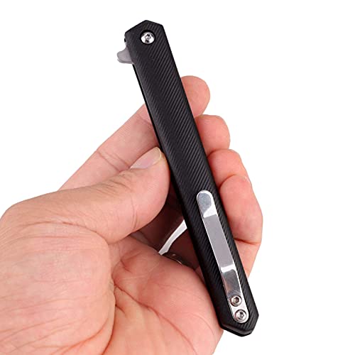 Samior GA035 Small Slim Folding Pocket Flipper Knife, 3.5 inches 5CR13 Drop Point Blade, ABS Handle With Liner lock Pocket Clip, Gentleman's EDC Knives 1.3oz, Black