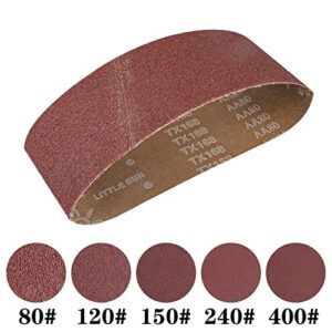 4x24 Sanding Belts 15PCS Belt Sander Paper Aluminum Oxide (3 Each of 80/120/150/240/400 Grits) Ideal for Wood Metal Paint Sanding