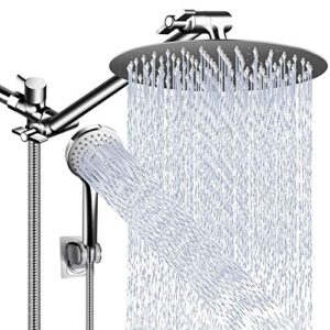 shower head combo,10 inch high pressure round rain shower head with 11 inch adjustable extension arm and 5 settings handheld shower head,powerful shower spray against low pressure water with long hose