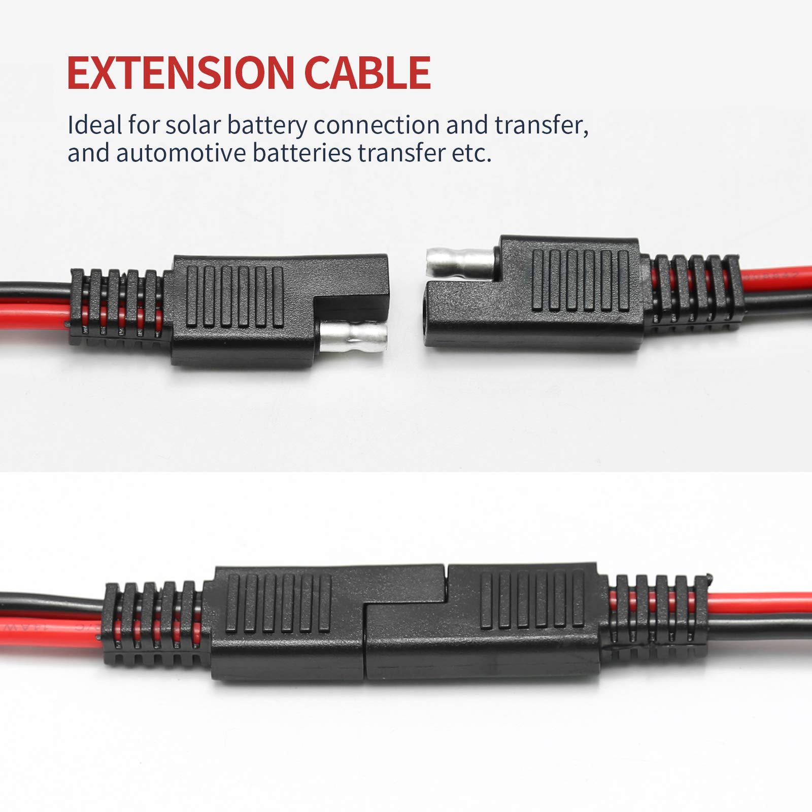 ZUDKSUY 14AWG SAE Quick Connector/Disconnect Plug, SAE Automotive Extension Cable for Motorcycles, Trucks, Solar and Cars - 1ft/30cm 5Pieces