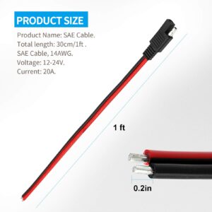 ZUDKSUY 14AWG SAE Quick Connector/Disconnect Plug, SAE Automotive Extension Cable for Motorcycles, Trucks, Solar and Cars - 1ft/30cm 5Pieces