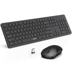 wireless keyboard and mouse, silent responsive keys, full size and battery powered - slim design and quiet typing, usb cordless combo for mac, computer, pc, laptop - by wisfox, black