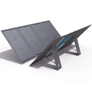 rinkmo foldable solar panel for power station, 120w portable solar charger with usb-c(support pd), dual usb 3.0 18v dc output, ip65 waterproof, for camping, emergency, 12v car battery