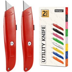 diyself 2pack utility knife box cutter retractable blade heavy duty(red)