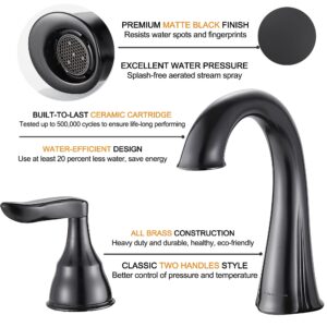 RODDEX Widespread Bathroom Sink Faucets 8 Inch Two Handle 3 Hole Vanity Bathroom Faucet with Metal Drain Assembly,Matte Black