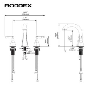 RODDEX Widespread Bathroom Sink Faucets 8 Inch Two Handle 3 Hole Vanity Bathroom Faucet with Metal Drain Assembly,Matte Black