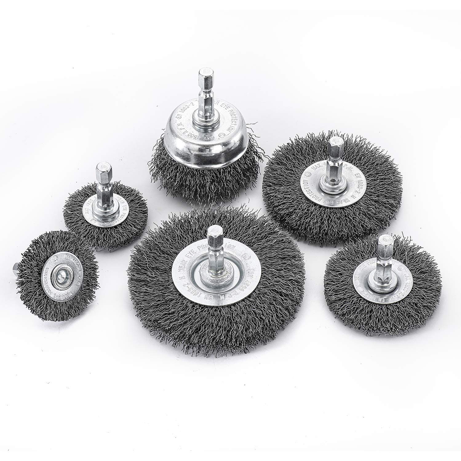 HOYIN 6Piece Drill Wire Wheel Cup Brush Set,0.010in Coarse Crimped ,Thicken Face Width with1/4In Hex Shank