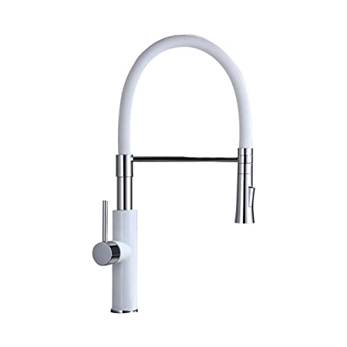 JinYuZe High-Arc Kitchen Sink Faucet Pot Filler 360 Degree Dual Function Single Handle Sleek Pull-Down Kitchen Faucet, White Chrome Finish