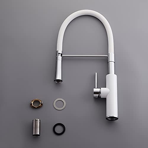 JinYuZe High-Arc Kitchen Sink Faucet Pot Filler 360 Degree Dual Function Single Handle Sleek Pull-Down Kitchen Faucet, White Chrome Finish