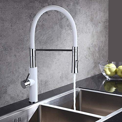 JinYuZe High-Arc Kitchen Sink Faucet Pot Filler 360 Degree Dual Function Single Handle Sleek Pull-Down Kitchen Faucet, White Chrome Finish