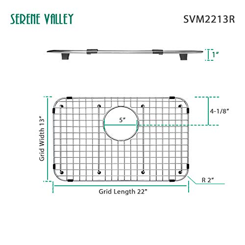 Serene Valley Sink Bottom Grid 22" X 13", Rear Drain with Corner Radius 2", Sink Protector SVM2213R