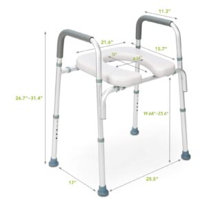 OasisSpace Stand Alone Raised Toilet Seat 300lb - Heavy Duty Medical Raised Homecare Commode and Safety Frame, Height Adjustable Legs, Bathroom Assist Frame for Elderly, Handicap, Disabled