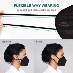 OPECTICID KN95 Face Mask, KN95 Mask 50 Pack Black, Cup Masks Breathable 5-Layer Filter Efficiency≥95% Disposable Certified KN95 Respirator Masks