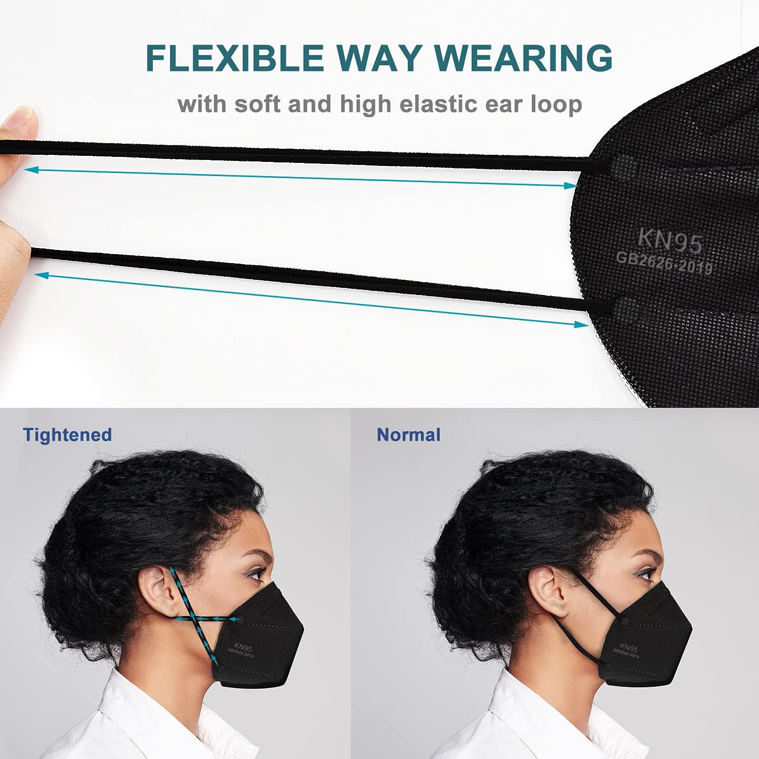 OPECTICID KN95 Face Mask, KN95 Mask 50 Pack Black, Cup Masks Breathable 5-Layer Filter Efficiency≥95% Disposable Certified KN95 Respirator Masks