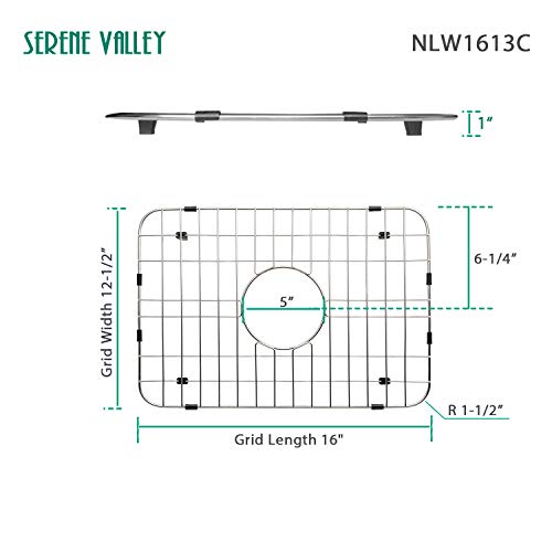 Serene Valley Sink Grid 16" X 12-1/2", Centered Drain with Corner Radius 1-1/2", NLW1613C