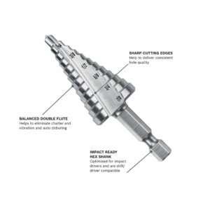 Bosch IMSDC2 3/16 In. to 7/8 In. High-Speed Steel Turbo Impact Step Drill Bit