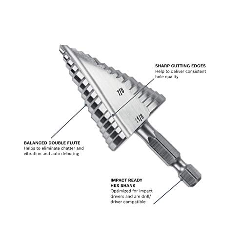 Bosch IMSDC4 1/4 In. to 7/8 In. High-Speed Steel Turbo Impact Step Drill Bit