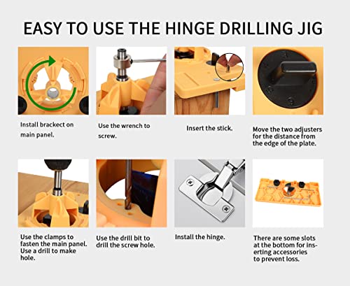 SPARIK ENJOY 35MM Concealed Hinge Jig, Hinge Drilling Tool Set，Suitable for Face Frame Cabinet Cupboard Door Hinges, DIY Tools for Cabinet Door Installation (Yellow)