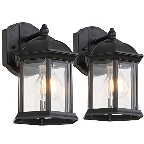 ALAISLYC 2 Pack Black Outdoor Light Fixtures Wall Lantern for Front Porch Wall Lights Wall Mount Exterior Patio Garage Wall Sconces 9.65" H