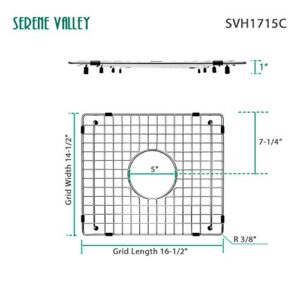 Serene Valley Sink Bottom Grid 16-1/2" X 14-1/2", Centered Drain with Corner Radius 3/8", Sink Protector SVH1715C