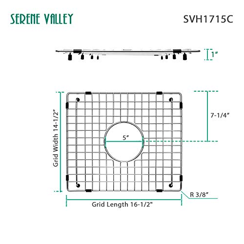 Serene Valley Sink Bottom Grid 16-1/2" X 14-1/2", Centered Drain with Corner Radius 3/8", Sink Protector SVH1715C