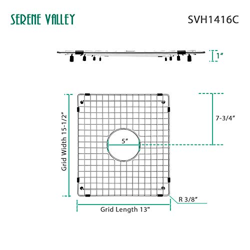 Serene Valley Sink Bottom Grid 13" X 15-1/2", Centered Drain with Corner Radius 3/8", Sink Protector SVH1416C