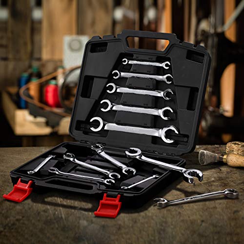 ARUCMIN Flare Nut Wrench Set,12-Piece Chrome Vanadium Steel Wrench Set SAE & Metric 1/4"-7/8" and 6-21mm with Organizer Box