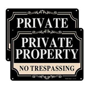 2 pack no trespassing signs private property,10x7 inch rust free aluminum metal sign,reflective,fade resistant,uv protected,weatherproof up to 7 years indoor/outdoor use