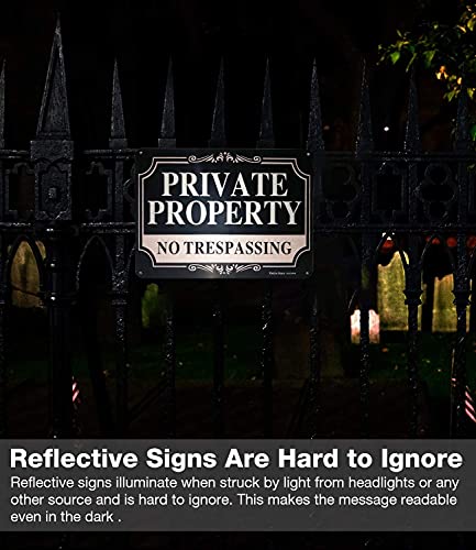 2 Pack No Trespassing Signs Private Property,10x7 Inch Rust Free Aluminum Metal Sign,Reflective,Fade Resistant,UV Protected,Weatherproof Up to 7 Years Indoor/Outdoor Use