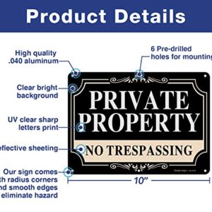 2 Pack No Trespassing Signs Private Property,10x7 Inch Rust Free Aluminum Metal Sign,Reflective,Fade Resistant,UV Protected,Weatherproof Up to 7 Years Indoor/Outdoor Use