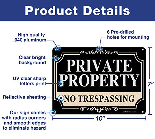 2 Pack No Trespassing Signs Private Property,10x7 Inch Rust Free Aluminum Metal Sign,Reflective,Fade Resistant,UV Protected,Weatherproof Up to 7 Years Indoor/Outdoor Use