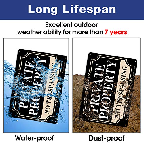 2 Pack No Trespassing Signs Private Property,10x7 Inch Rust Free Aluminum Metal Sign,Reflective,Fade Resistant,UV Protected,Weatherproof Up to 7 Years Indoor/Outdoor Use