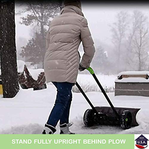 Pro Premium 30 inch SnoDozer Rolling Pusher Shovel on Wheels with Heavy Duty Flip-It Bi-Directional Angled Blade for Snow Removal of Drive & Walkway | Clean Barn Grain Plow | Made in USA | Model P775