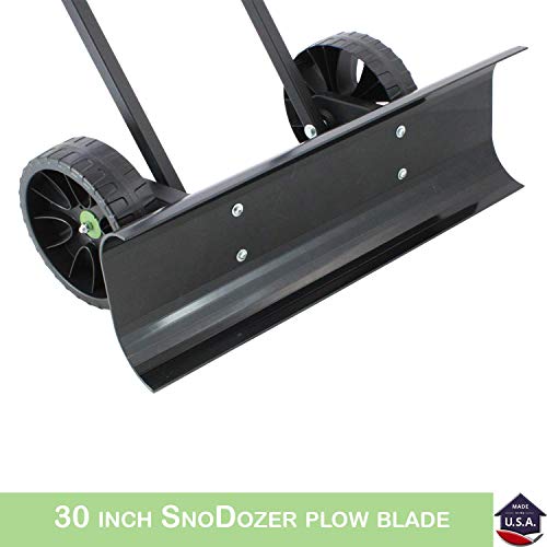 Pro Premium 30 inch SnoDozer Rolling Pusher Shovel on Wheels with Heavy Duty Flip-It Bi-Directional Angled Blade for Snow Removal of Drive & Walkway | Clean Barn Grain Plow | Made in USA | Model P775