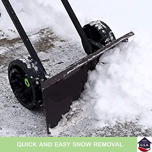 Pro Premium 30 inch SnoDozer Rolling Pusher Shovel on Wheels with Heavy Duty Flip-It Bi-Directional Angled Blade for Snow Removal of Drive & Walkway | Clean Barn Grain Plow | Made in USA | Model P775