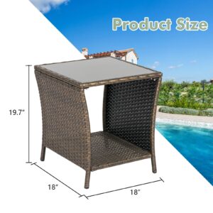 kinbor Outdoor Side Table - Porch Tables Small, Wicker End Tables, Patio Side Table for Backyard Pool Indoor Outdoor, Easy Maintenance & Weather Resistant