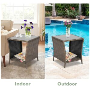 kinbor Outdoor Side Table - Porch Tables Small, Wicker End Tables, Patio Side Table for Backyard Pool Indoor Outdoor, Easy Maintenance & Weather Resistant