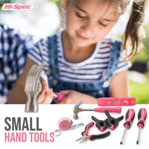 Hi-Spec 18pc Pink Kids Tool Kit Set & Child Size Tool Bag. Real Metal Hand Tools for DIY Building, Woodwork & Construction