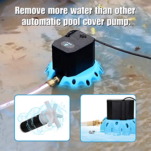 EDOU DIRECT Remote Control Pool Cover Pump | HEAVY DUTY | 1,200 GPH Max Flow | 75 W | Includes: 16' Drainage Hose & 3 Adapters | Ideal for draining water from above ground & inground pools Blue