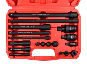 seketman 18-piece drive tool accessory set,includes socket adapters, extensions and universal joints and impact coupler, professional socket accessories